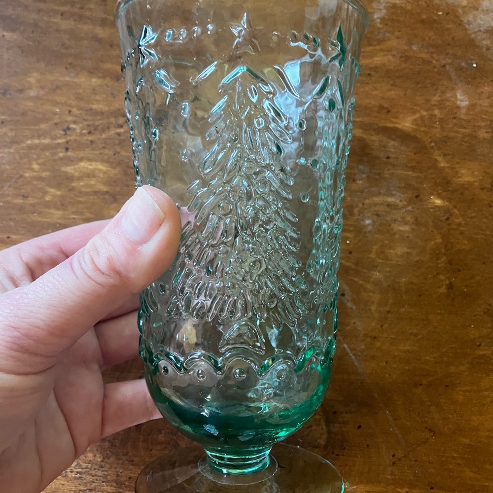 Green Embossed Glass Goblet, Christmas Set of twelve